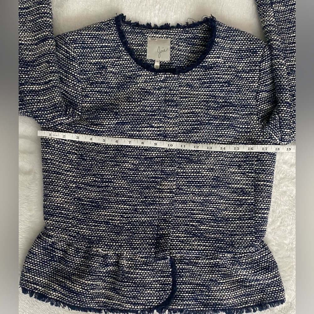 "Joie Milligan" tweed peplum jacket in a blue and white color scheme. - Picture 10 of 12
